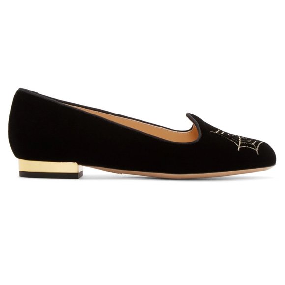 CHARLOTTE OLYMPIA Black Velvet Spider Web Flats (Size 37) - Picture 5 of 8
